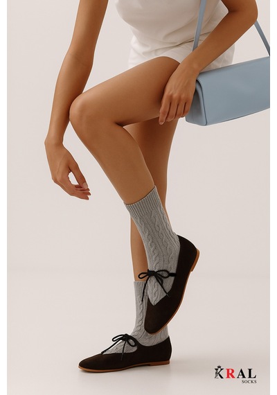 Kral Socks Kadın Yün Çorap 4 Çift Kışlık Termal Etkili Soft Yünlü Doku Gri