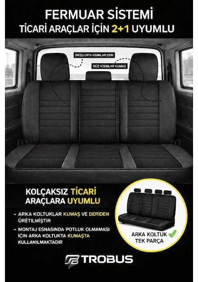 Ford Kuga 2017-2019 2+1 Uyumlu Deri Koltuk Kılıfı Jetdrive Serisi Siyah