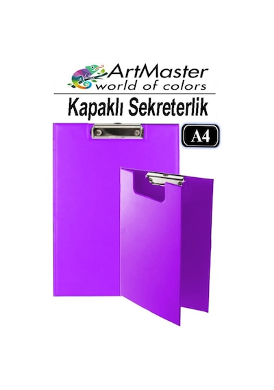 A4 Mor Kapaklı Sekreterlik 1 Adet Renkli Klipsli Metal Mekanizmalı 80 Yaprak Kapasiteli Ofis Büro