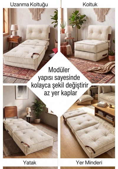 Reyo Pufymax Comfy Plus Koltuk Minder Modüler Yer Koltuğu Sırt Destekli Berjer 75x75x85cm Yıkanabilir Fermuarlı Krem Açık Krem