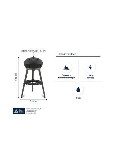 Cadac Carri Chef 40 Gazlı Barbekü - Chef Pan, Çantalı, Taşınabilir Piknik Mangalı, 40 Cm Izgara Alanı Siyah