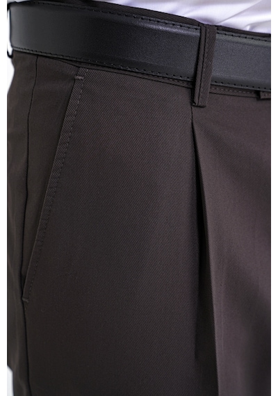 Comfort Fit Yan Cep Esnek Pamuklu Gabardin Tek Pileli Kahverengi Pantolon P 1211