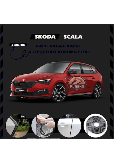 Skoda Scala Oto Araç Kapı Koruma Fitili 5 Metre Parlak Siyah Renk