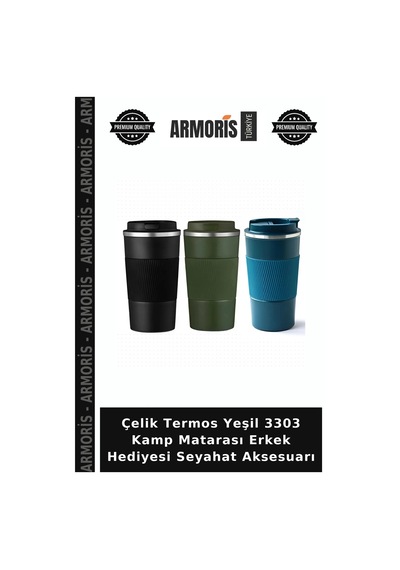 Çelik Termos Yeşil 3303 Kamp Matarası Erkek Hediyesi Seyahat Aksesuarı Çok Renkli