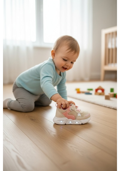 Enoch İlk Adım Bebek Ayakkabı Esnek Tabanlı Kolay Giyim Pembe