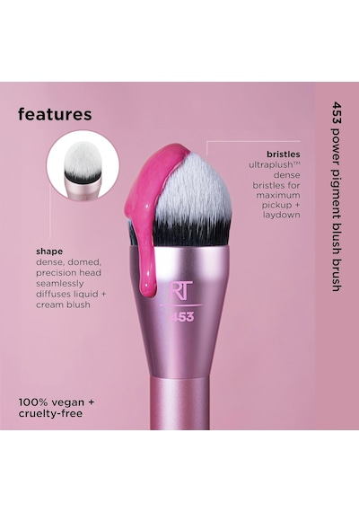 Real Techniques Power Pigment Allık Makyaj Fırçası, Sıvı Ve Krem Allık İçin Yanak Fırçası, Yoğun, Sentetik Kıllar, Hassas Uygulama İçin Benzersiz Sivri Şekil, Vegan Ve Zulüm İçermez, 1 Adet
