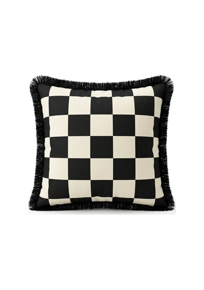 Damalı Limon Desenli 4 Lü Saçaklı Kırlent Kılıfı 45 x 45