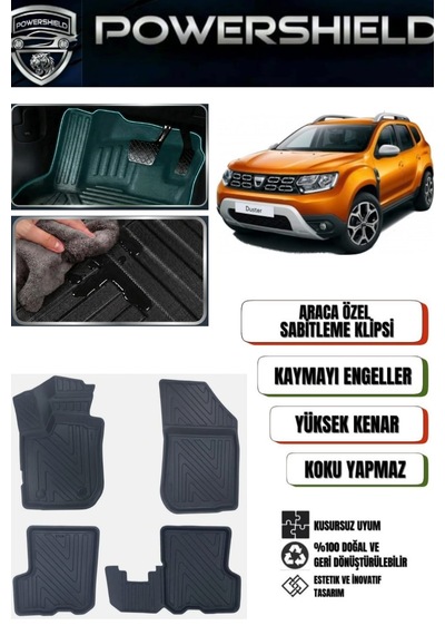 Powershıeld Dacia Duster 2018-2022 4x2 Arası Uyumlu Araca Özel Premium 5d Havuzlu Oto Paspas Takımı