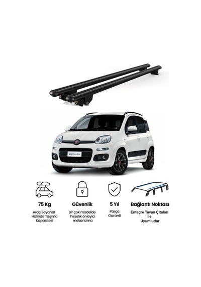 Kanca Fiat Panda 2012 Ve Sonrası Uyumlu Siyah Kilitli Ara Atkı 120cm Port Bagaj Tavan Barı