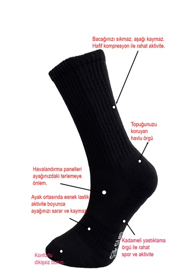 Silk Step Fit Line 4'lü Siyah, Erkek Ve Kadın Spor Çorabı , Active - Fonksiyonel 4çift Siyah Siyah