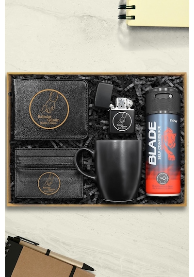 Babalar Gününe Özel Aksesuar Hediye Seti Zippo Tarzı Çakmak & Deodorant & Cüzdan & Kartlık & Kupa