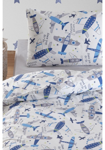 Eponj Home Tek Kişilik Pamuklu Nevresim Takımı 3 Parça Kanatlar Desen Mavi-beyaz / Yumuşak Dokulu Mavi-Beyaz