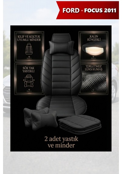 Focus 2011 Uyumlu Premium Siyah Renk Lüks 2 Adet Minder Ve Yastık