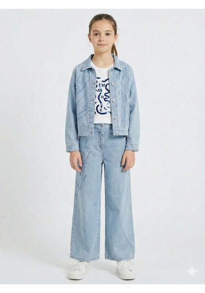 Xo Kids Kız Çocuk 3lü Alt Üst Kombin Takmı 8-14 Yaş Set0498 Mavi