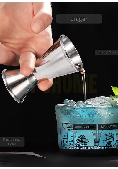 Jigger Çift Taraflı Bar Ölçeği Paslanmaz Kokteyl Ölçeği Barmen Ölçü Kabı Çelik 15/30 Cc
