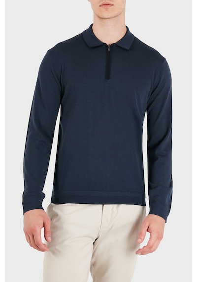 Emporio Armani Logolu % 100 Yün Yarım Femuarlı Polo Erkek Polo Em006224 Af27805 Ub106 Gece Mavi