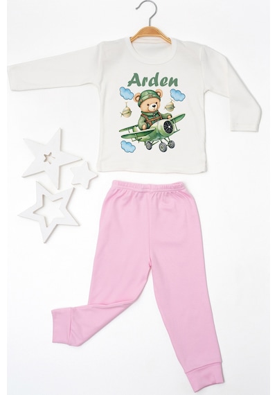 Pia Baby İsme Özel Erkek Çocuk 2 Adet Pijama Takımı %100 Pamuk Penye İsim Baskılı Kişiye Özel Kreş Pijaması Hediye Seti 10143p15pi Krem