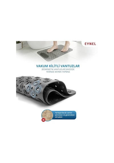 Vantuzlu Banyo Ve Duş Kaydırmazı Duşa Kabin Küvet İçi Vantuzlu Banyo Duş Paspası 35x69 Cm Gri Genel