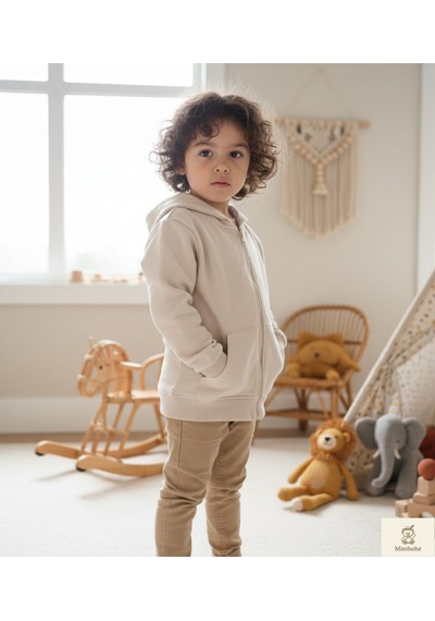 Minibohe Basic Çocuk Hoodie Bej Açık Bej