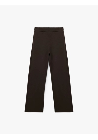 Koton Normal Bel Regular Fit Düz Geniş Paça Kahverengi Kadın Pantolon 7wak40006ek