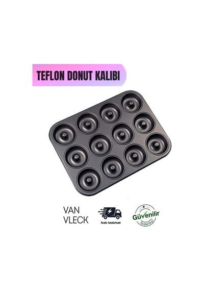 Teflon Donut Kalıbı Dayanıklı, Yapışmaz Ve Pratik Pişirme Kalıbı 12 Bölmeli Siyah