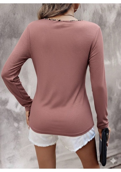 Butik İstanbul Kadın Uzun Kollu V Yakalı Kaşkorse Bluz Pembe