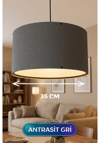 Antrasit Gri Kumaş Başlıklı Sarkıt Avize 35 Cm Çokrenkli
