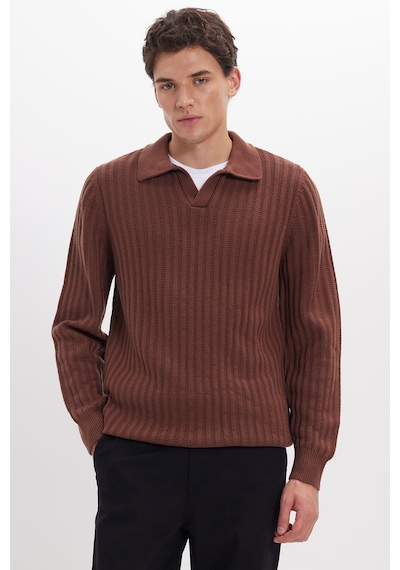 Tudors Erkek Standart Fit Normal Kesim Polo Yaka Kahverengi Kazak-46287