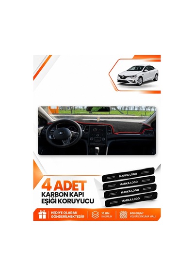 Renault Megane 4 2016-2024 Uyumlu Ön Torpido Koruma Kılıfı Halısı Örtüsü - Siyah Kırmızı