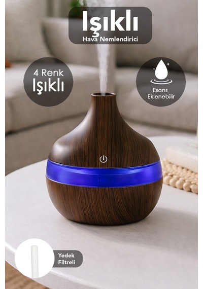 300 Ml Işıklı Hava Nemlendirici - Ledli Oda Ortam Nemlendirici Aroma Difüzör Buhar Makinesi