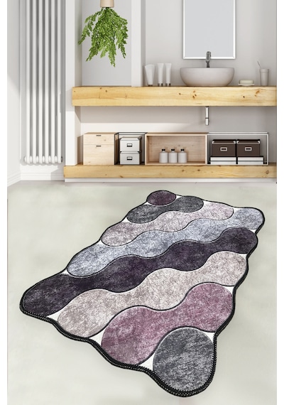 Circle Mor 70x120 cm Banyo Halısı DjtYıkanabilir Kaymaz Taban  Paspas Klozet Takımı