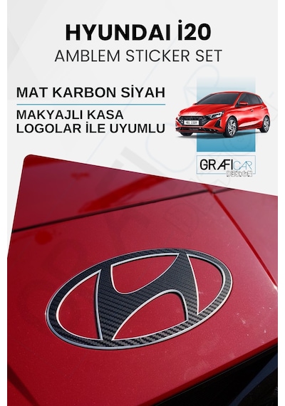 Hyundai İ20 Amblem Kaplama Sticker Set - Mat Karbon Siyah