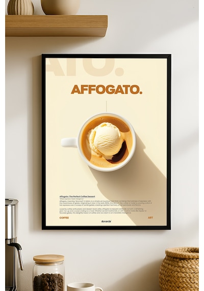 Affogato Kahve Siyah Ahşap Çerçeveli Poster, Dekoratif Duvar Tablosu