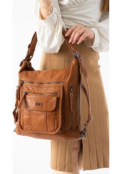 571 Collections Yıkanmış Deri Hem Sırt Hem Omuz Çantası Taba Model: 571-14-18d