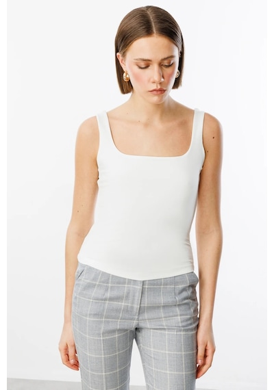 On Fashion Kare Yaka Kadın Kalın Askılı Bluz 25y.on.blz.51508.01 Ekru