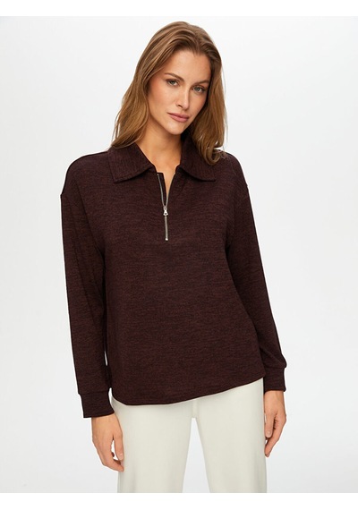 Faik Sönmez Yarım Fermuarlı Triko Görünümlü Sweatshirt W26swt001 Uw26swt00183 Koyu Kahve