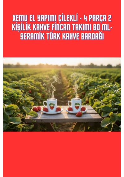 El Yapımı Çilekli - 4 Parça 2 Kişilik Kahve Fincan Takımı 80 Ml- Seramik Türk Kahve Bardağı Diğer