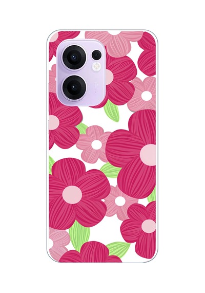 Oppo Reno 13f Uyumlu Pembe Çiçek Desenli Baskılı Silikon Kılıf Renkli