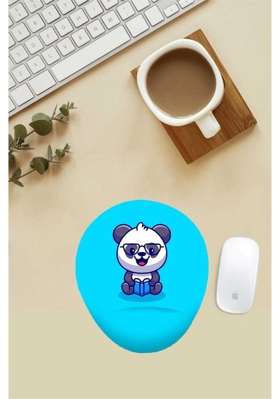 Mutlu Panda Desenli Bilek Destekli Mouse Pad Mousepad