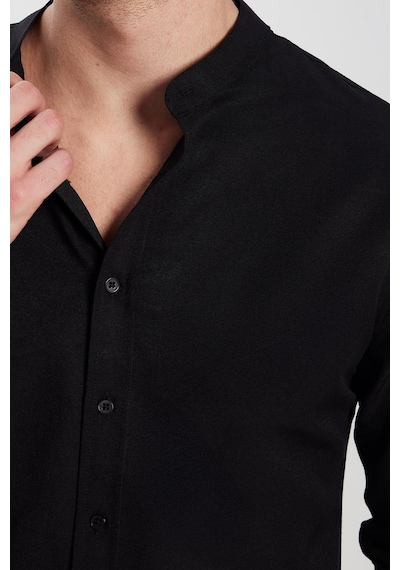 Tudors Erkek Slim Fit Dar Kesim Pamuklu Kolay Ütü Siyah Hakim Yaka Gömlek-22418 Siyah