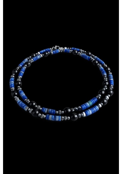 Lapis Lazuli, Oniks Ve Hematit Doğaltaş Erkek Kolye Çok Renkli