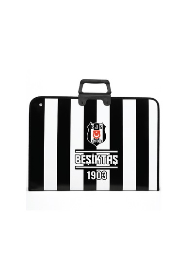 Beşiktaş Lisanslı Çubuklu Amblem Baskılı Proje Çantası - Askılı Fermuarlı Resim Çantası 35x50 cm
