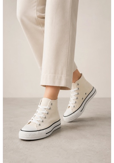 In Step Lena Krem Kanvas Bağcıklı Bilekli Kadın Sneakers