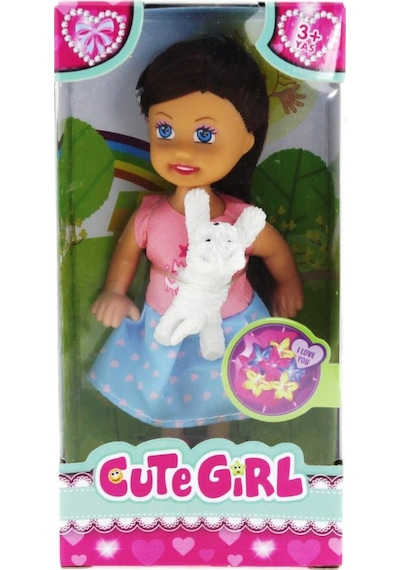 Cute Girl Beyaz Köpekli Ve Kumral Mini Bebek