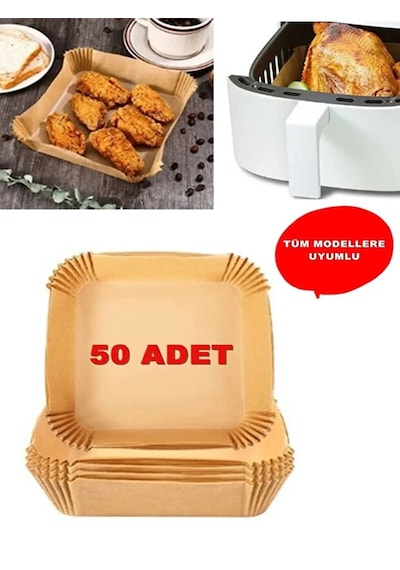 Büyük Boy Fritöz Pişirme Kağıdı Air Fryer Xl-xxl Uygun Kare Tabak Model 50 Adet