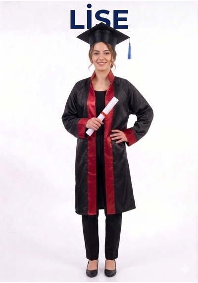 Nacar Store Unisex Lise Mezuniyet Kep Cübbesi Takımı Kırmızı