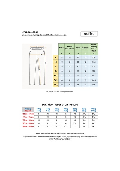 Goffra Erkek Streç Kumaş Relaxed Beli Lastikli Pantolon Siyah