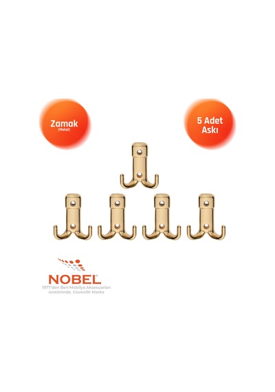 Kare Askı, Metal Vestiyer Askısı, Altin, Duvar Ve Dolap Askılığı 5'li Set Vidalı Altın