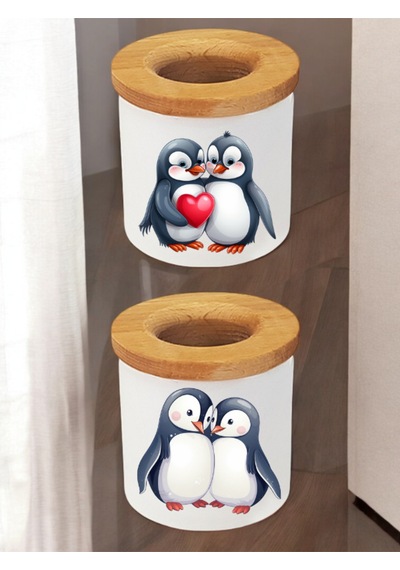 Penguen 2'li Kalemlik - Masa Üstü Düzenleyici Kalemlik, Masa Üstü İsim Yazılı Kalemlik Beyaz