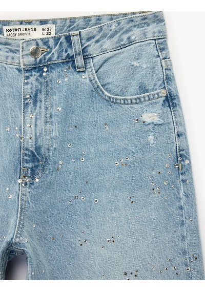 Koton Rahat Kalıp Düğmeli Cepli Taşlı Denim Pantolon - Baggy Jeans Açık İndigo 6sal40103md Açık İndigo Koton Rahat Kalıp Düğmeli Cepli Taşlı Denim Pantolon - Baggy Jeans Açık İndigo 6sal40103md Açık İndigo